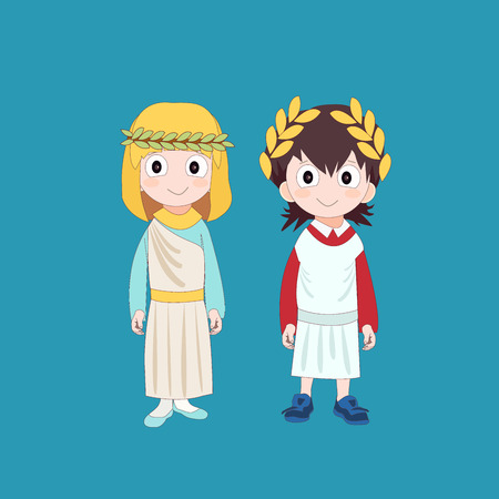 Girl and boy wearing Ancient Rome costume for school History. Vector illustrationのイラスト素材