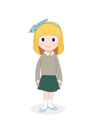 Girl wearing school uniform, cute cartoon kid character. Vector illustrationのイラスト素材