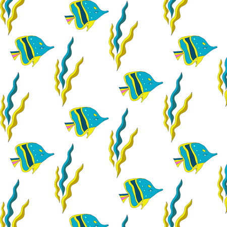 Pattern Sea with fish and seaweed on background. Vector illustration 2のイラスト素材