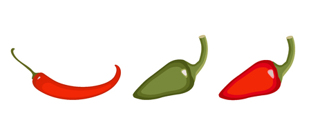 SET of Chili red and green pepper. Vegetable, icon on isolated background concept for farmers market organic food in flat style vector illustrationのイラスト素材