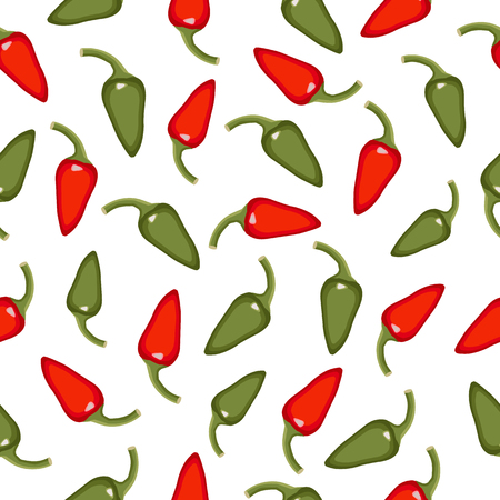 Tasty Vegetable Pattern with red and green pepper on white background. Vector illustration as fabric, textile, clothes.のイラスト素材
