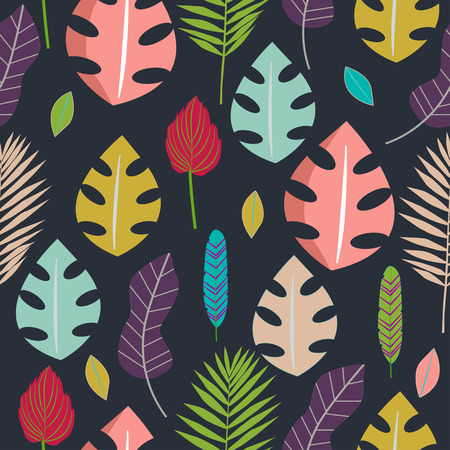 Seamless tropical pattern with colour wild leaves. Vivid Herbal design with plants as texture, fabric, clothes. Vector illustrationのイラスト素材