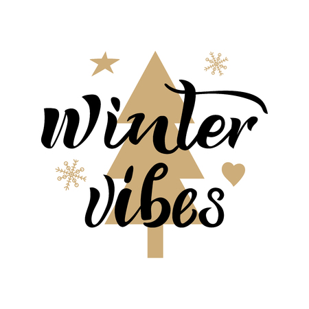 Winter vibes hand drawn inspirational motivational lettering quote postcard, T-shirt design print, logo. Vector illustrationのイラスト素材