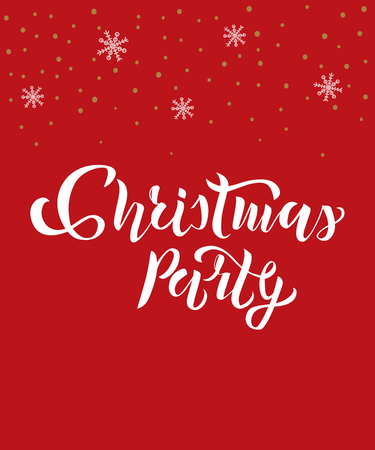 Christmas party text with snowflakes on background. Calligraphy, lettering design. Typography for greeting cards, posters, banners. Vector illustrationのイラスト素材