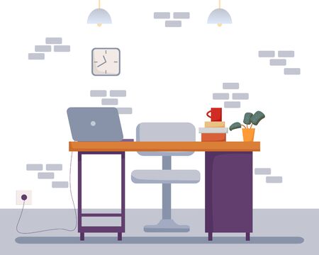 Office workplace interior. Empty room with table and laptopのイラスト素材