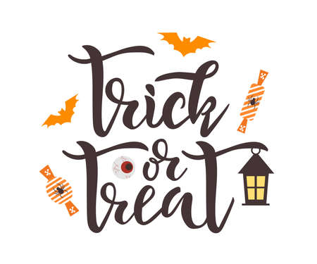 Trick or treat quote. Vector illustration lettering text