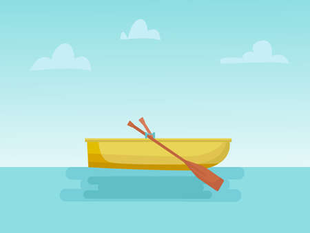 Yellow rowboat on sea. Horizontal background with seascapeのイラスト素材