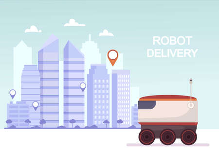 Contactless courier delivery service for purchases. Robotのイラスト素材