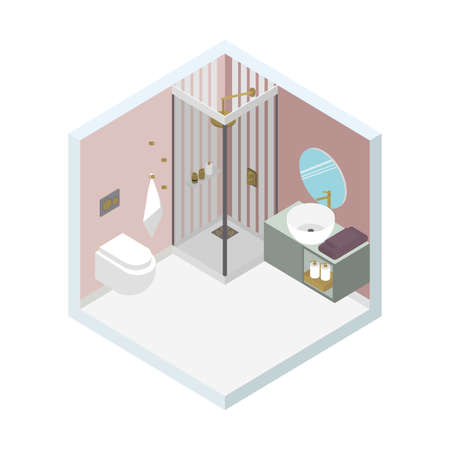 Isometric vector illustration, modern bathroom room designのイラスト素材