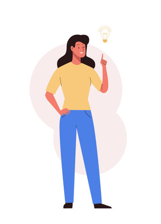 Woman with lamp bulb as sign for insight or ideaのイラスト素材