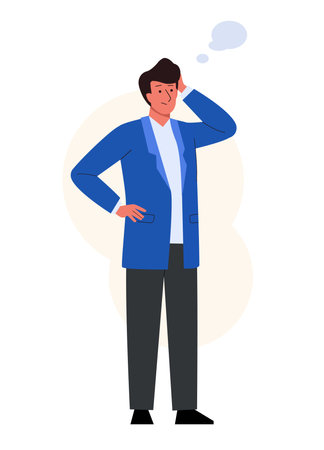 Man thinking with empty thought bubble. Male characterのイラスト素材