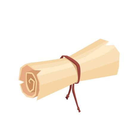 Cartoon old paper scroll tied with a rope. Antique manuscriptのイラスト素材