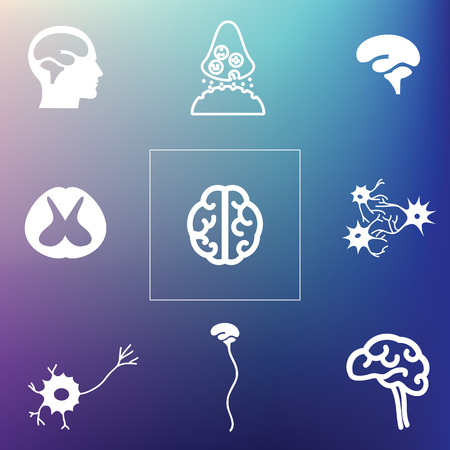 vector illustration / brain and neural system icons on blurred backgroundのイラスト素材