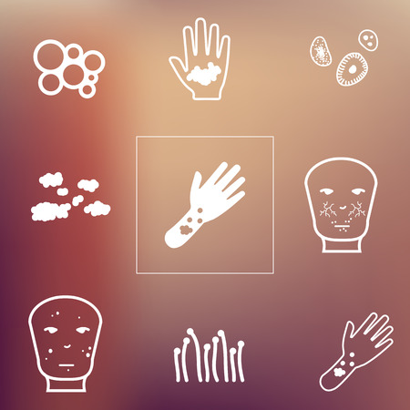 vector illustration / dermatological symptoms / skin problems and disorders icons set on unfocused backgroundのイラスト素材