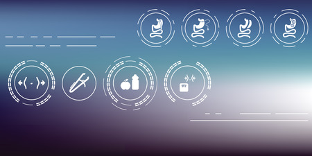 vector illustration / bariatric surgery icons set including gastric bypass baloon band sleeve gastrectomy on the hi-tech blurred backgroundのイラスト素材