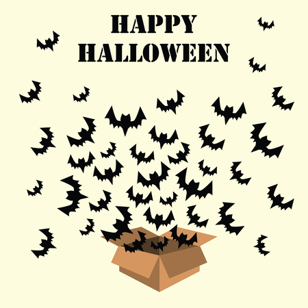 Halloween holiday with box full of bats flying out of it and best wishesのイラスト素材