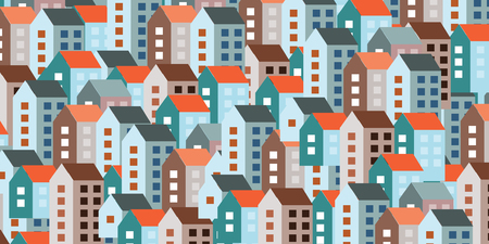 horizontal vector illustration for big number of buildings and houses or city concept for website banner backgroundのイラスト素材