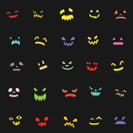 vector pattern for Halloween holiday with glowing scary faces in darknessのイラスト素材