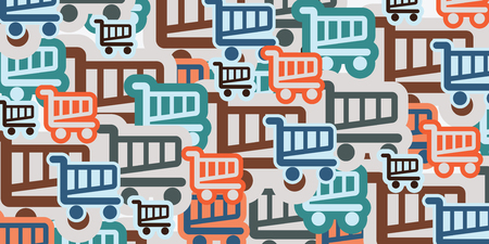 horizontal vector illustration for big number of shopping trolleys and baskets for website banner backgroundのイラスト素材