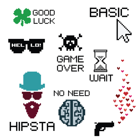 vector illustration for modern funny stickers for messenger or social media in pixel style and...