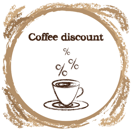 Stylish coffee cup sketched design icon for coffee shop or cafe discount marketing event.のイラスト素材