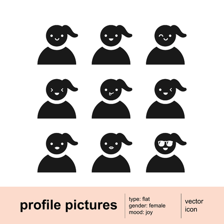 Profile images with smiling faces. Female profile picture. Vector icons setのイラスト素材