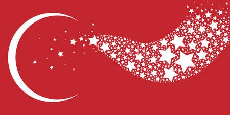 vector horizontal illustration of red and white moon and stars for Turkish flag symbols holidays and invitationのイラスト素材