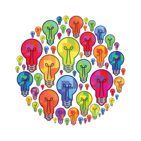 vector illustration of colorful bulbs in round circle shape design for emblem or badgeのイラスト素材