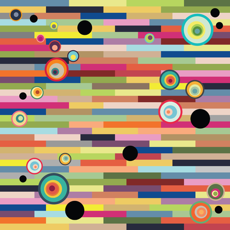 vector illustration of abstract background with colorful rectangles and concentric bright circles for mixed bright artistic backgroundsのイラスト素材