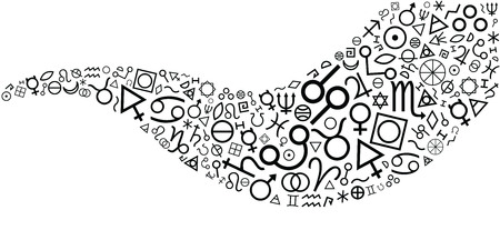 vector illustration of horizontal banner with alchemy symbols in wave shape for mystic and magic concepts and designsのイラスト素材