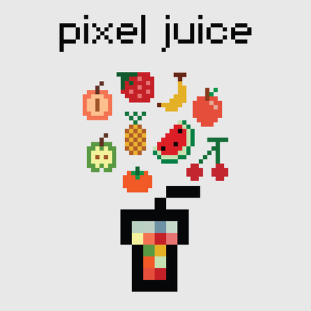 Illustration for juice and fruits in pixel art style.のイラスト素材