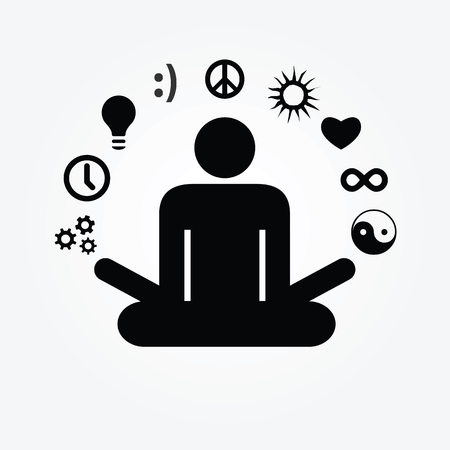 A vector illustration of yoga meditation posture icons.のイラスト素材