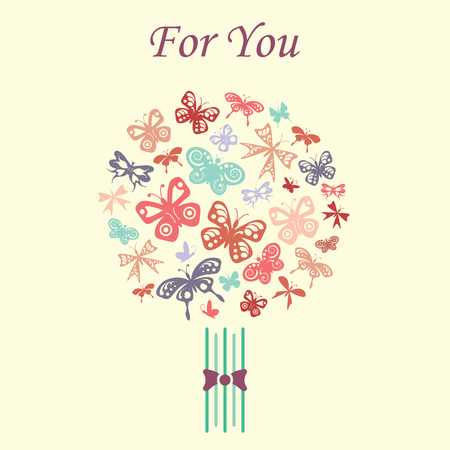 A vector illustration with butterflies and bouquet in vintage colors.のイラスト素材