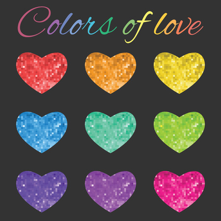 vector illustration / rainbow glitter hearts / colors of love letteringのイラスト素材