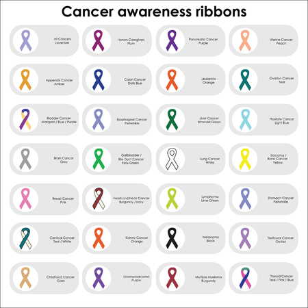 vector illustration / cancer awareness ribbons with titles