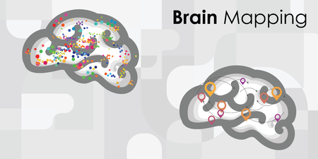 vector illustration for brain mapping technology with colorful dots and spots and location symbolsのイラスト素材