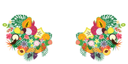 vector illustration for exotic fruits and tropical plants decoration with free place for textのイラスト素材