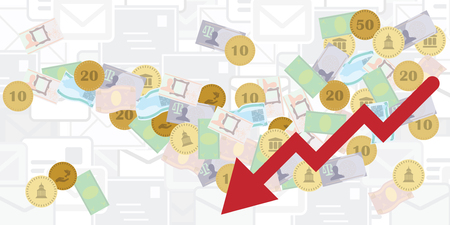 vector illustration of red arrow and money flow for business crash and stock market crisisのイラスト素材