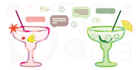 vector illustration of cocktails and chat boxes for relax and friendly talk in bar conceptのイラスト素材