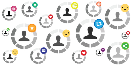 vector illustration of round loading bars and user icon inside for social media designs with emoji and likesのイラスト素材