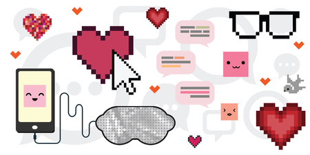 vector illustration of love romance and technology such as chat bot or virtual reality maskのイラスト素材