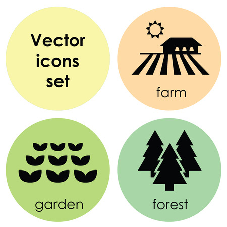 vector illustration of different environments and agriculture icons garden forest and farmのイラスト素材