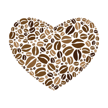 vector illustration of banner with coffee beans in heart shape for caffeine love and joy conceptsのイラスト素材