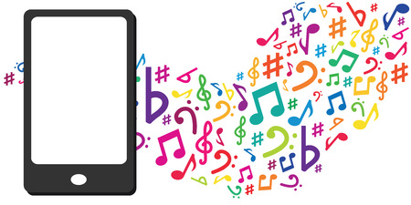 vector illustration for music notes and mobile phone with empty screen copy spaceのイラスト素材