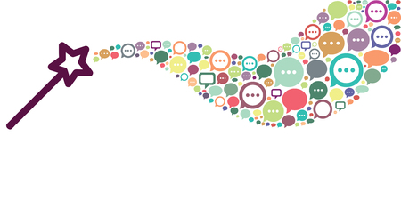 vector illustration of comments colorful icons and magic stick for content creation or reply serviceのイラスト素材