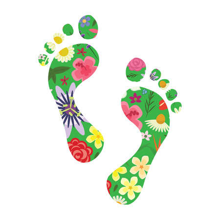 vector illustration of footprints with plants and flowers for nature appreciation and sustainable urban management conceptのイラスト素材