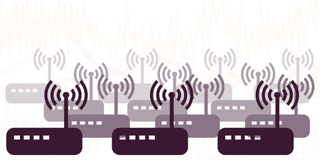 vector illustration of modems and routers sending many wireless signals for network connection visualsのイラスト素材