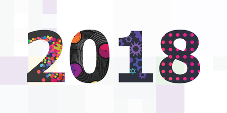 vector illustration of 2018 year with big numbers and abstract geometric pattern for banners and...