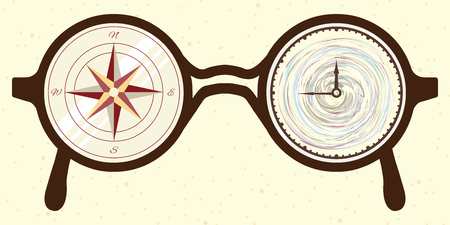 vector illustration of compass and clock in glasses reflection for coaching and management visualsのイラスト素材