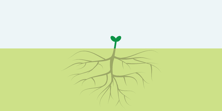 vector illustration of small plant with big root for visible results concept with free space for textのイラスト素材